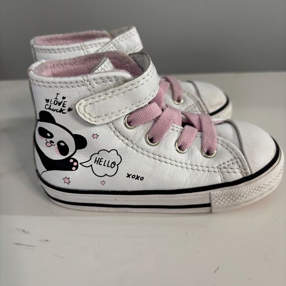 Converse All Star Panda Chuck Taylor Hi Top White Pink Toddler Girls Size 6 - Picture 2 of 8